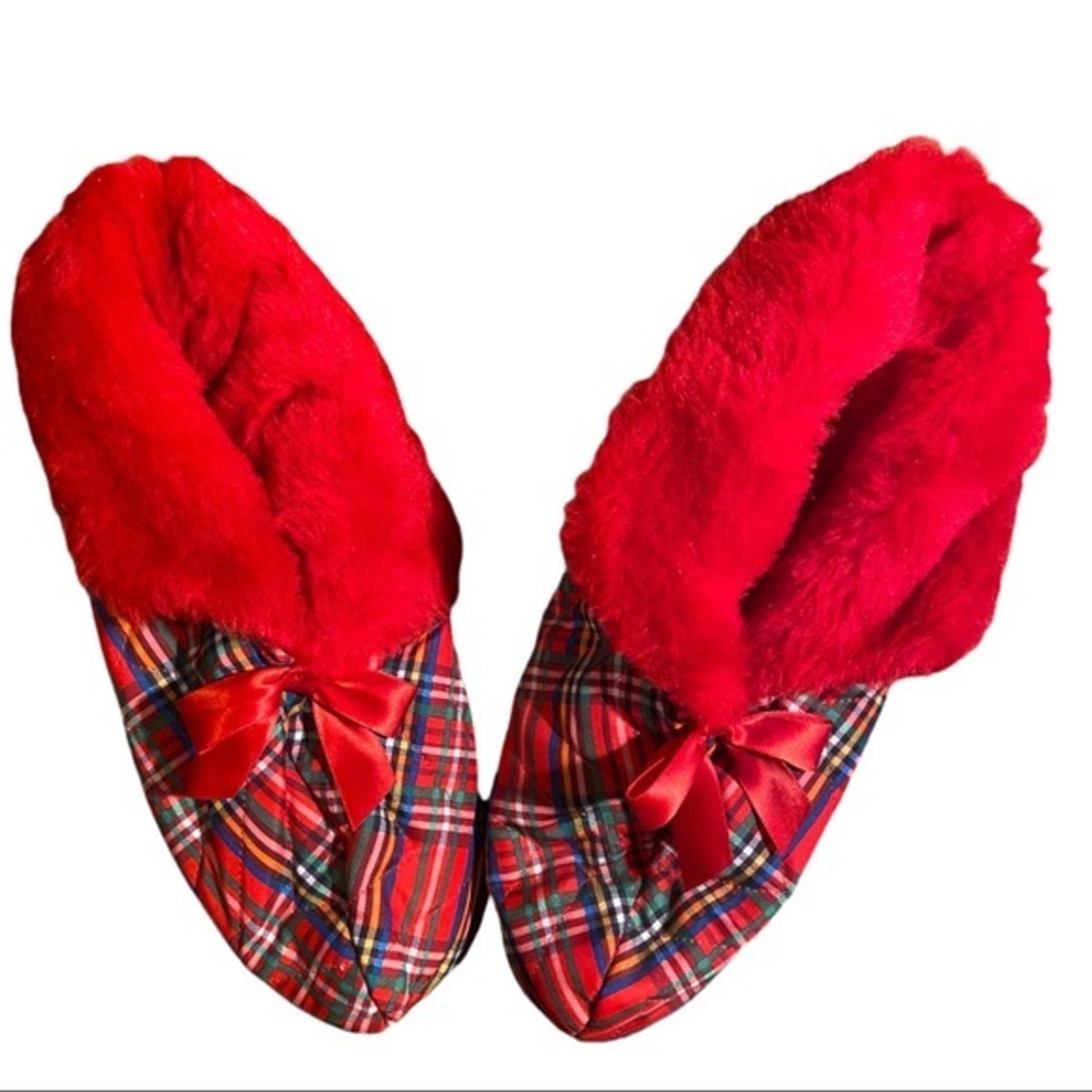 DEARFOAMS Red Plaid Furry CHRISTmas House-shoes Slippers 5-6